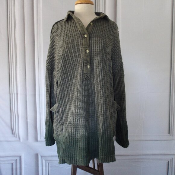 Wilder Polo - Oversized Green Waffle Tunic Top - Picture 1 of 3